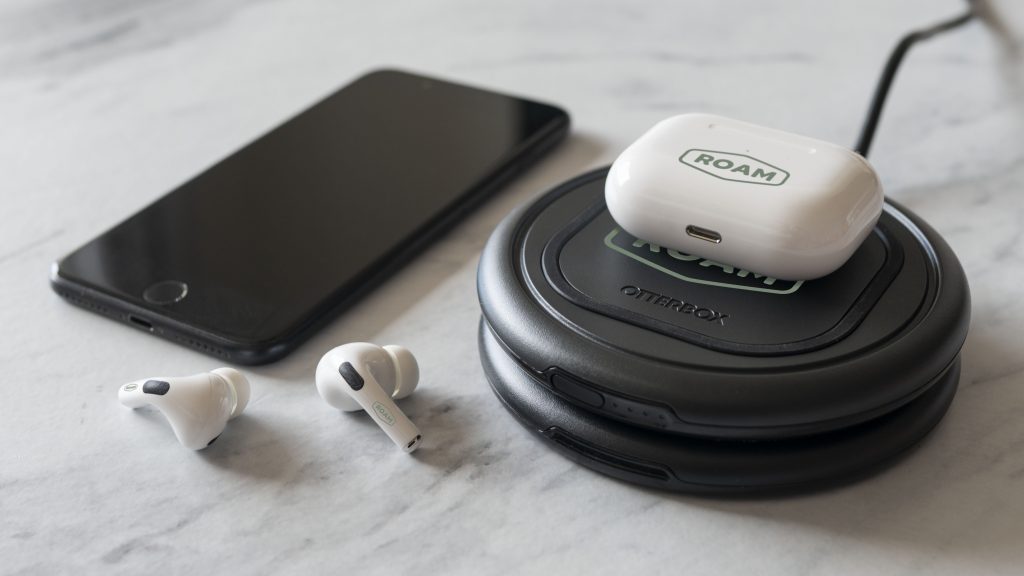 Apple AirPods Pro with OtterBox OtterSpot and iPhone