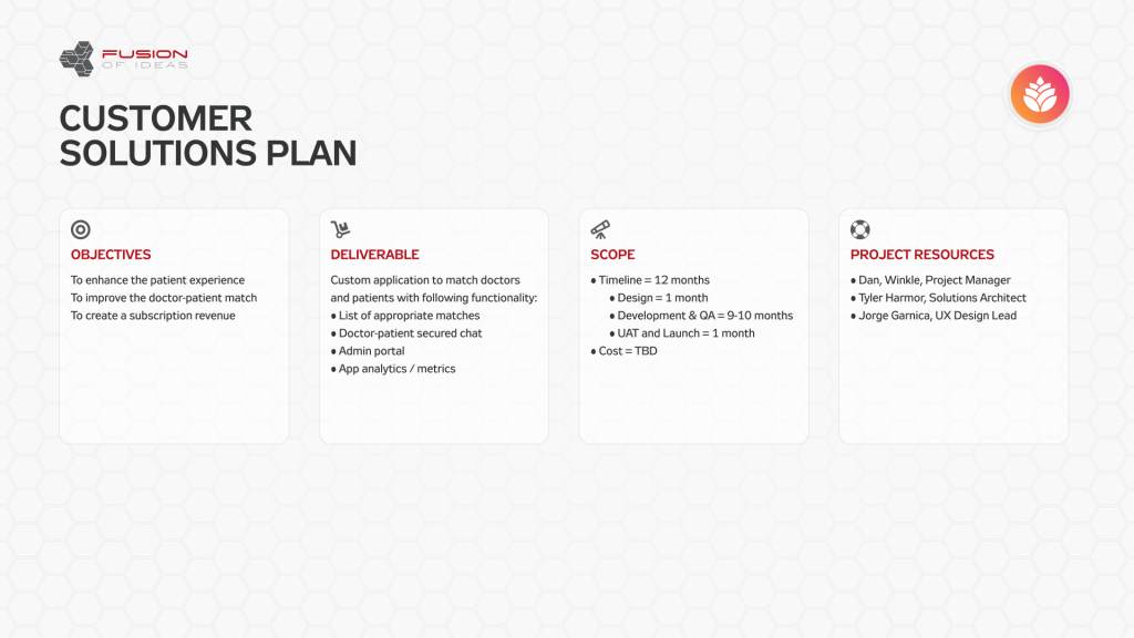 A Solutions Plan offers a birds-eye view of the development scope.